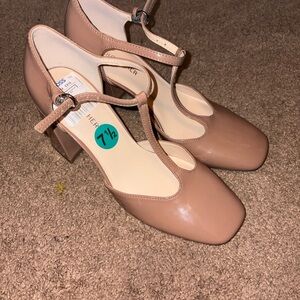 Marc Fisher Taupe T-Strap Block Heel Pumps